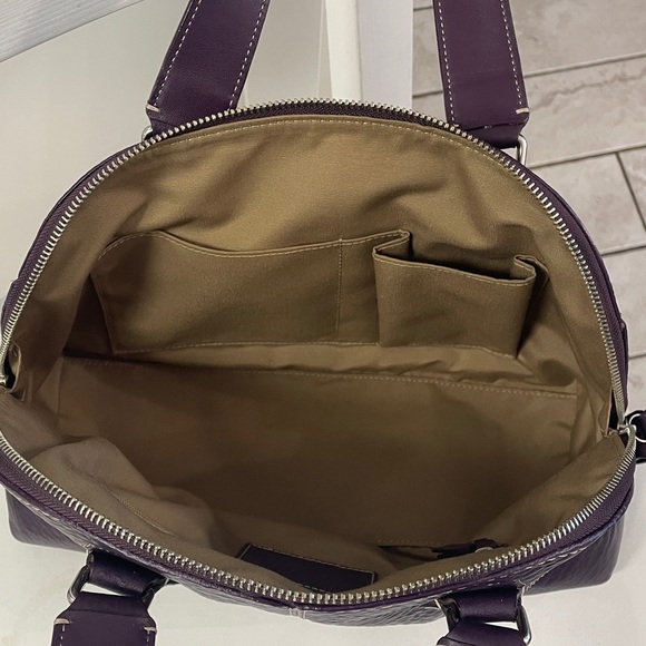 Coach Hampton Pebbled Leather Zipper Satchel in Dark Purple - Picture 15 of 17